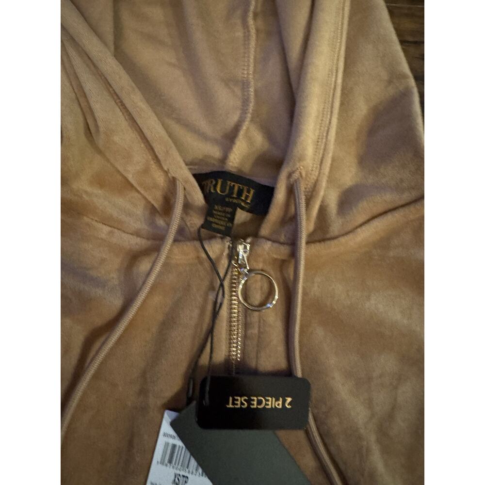 TRUTH By REPUBLIC mocha mousse Brown 2 Piece Velvet tracksuit Joggers Sz:XS - Picture 5 of 11